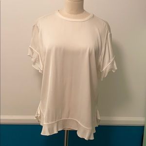 kate spade white shirt sleeve flounce top